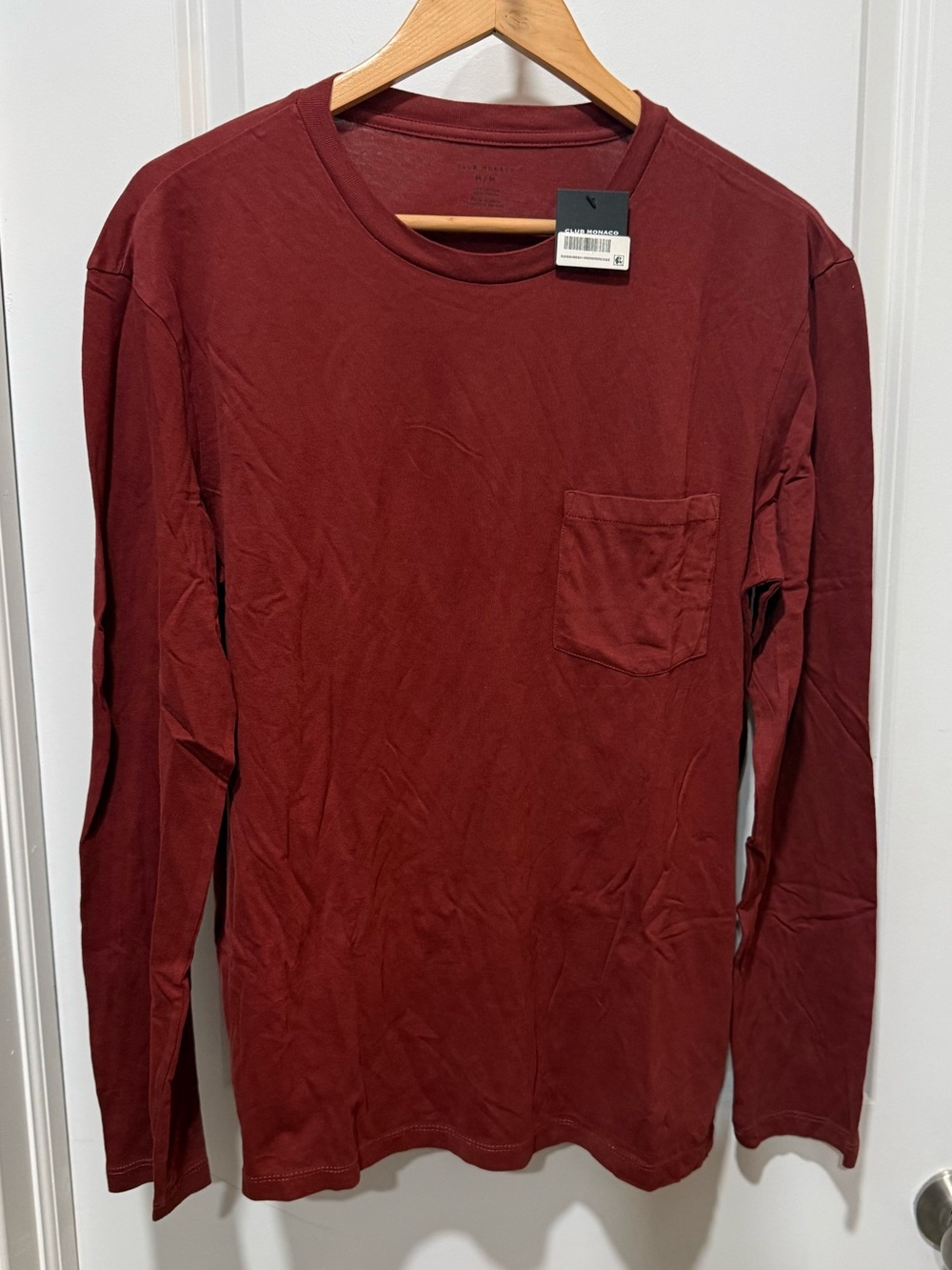 Club Monaco Unisex Long-Sleeve Pocket Tee Burgundy Medium NWT